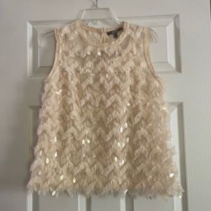 Anthropologie Blue Tassel Ivory Top